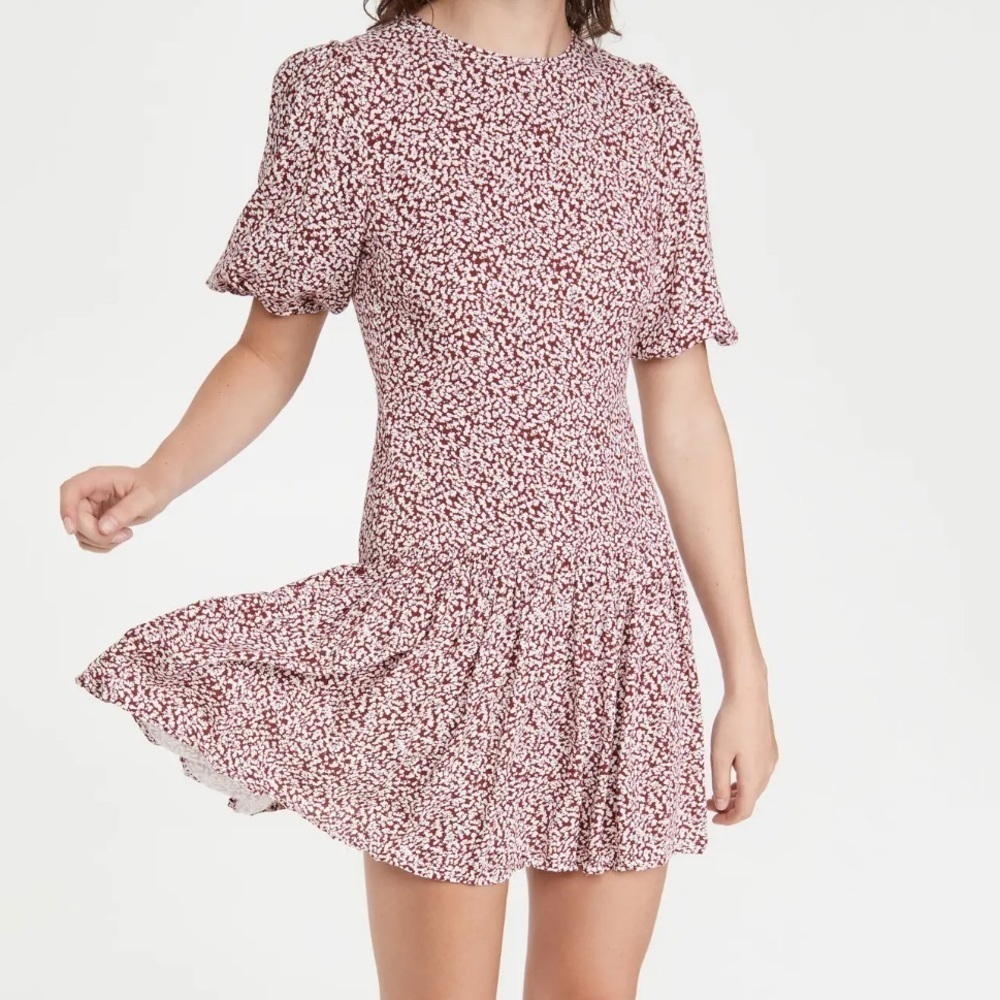 NWT Free People Dancing In The Dark Printed Open Back Ruffle Hem Mini Dress